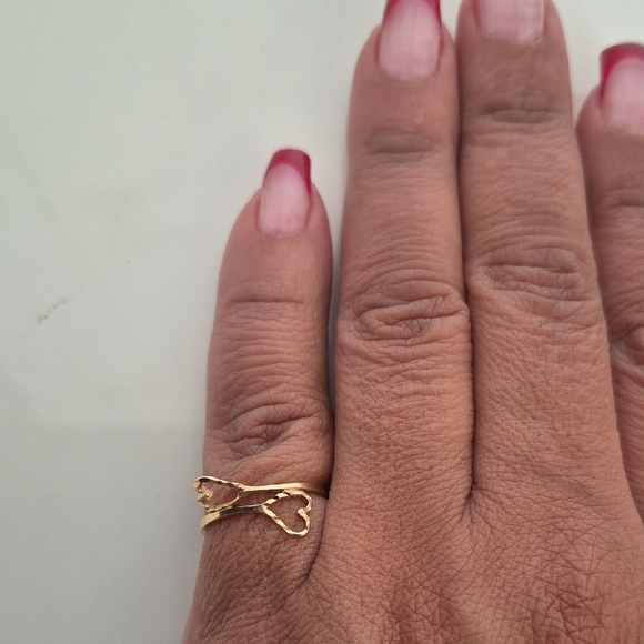Chic Gold Double Heart 10K Ring - Picture 5 of 16